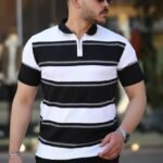 Erkek Yakalı Fermuarlı çift Renk Kısa Kollu T-shirt