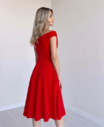 Kadın Kısa Kollu Kruvaze Yaka Eteği Volanlı Krep Elbise - Görsel 3