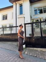 Kadın Dalgıç Kumaş Dijital Leopar Baskılı Midi Boy Elbise - Görsel 7