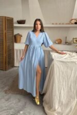 Bebe Mavi Müslin Uzun Elbise - Görsel 2