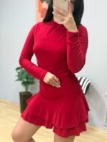 Kadın Uzun Kollu Balıkçı Yaka Mini Fırfırlı Sandy Elbise - Görsel 5