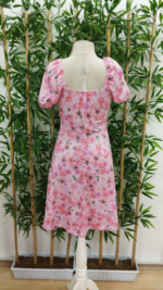 Kadın Kısa Kollu Mini çiçek Baskılı Bağcık Detay Süprem Midi Boy Elbise - Görsel 7