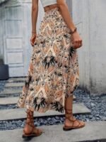 Kadın Yüksek Bel çiçek Desenli önü Asimetrik Detaylı Uzun Süprem Etek - Görsel 6