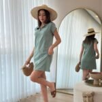 Kadın Kısa Kollu Yakalı Viskon Iki Iplik Elbise