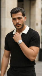 Erkek Desenli Kısa Kollu Triko Tişört - %100 Pamuk Akrilik - Görsel 3