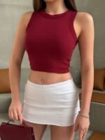 Kadın Halter Yaka Fitilli Esnek Crop Atlet - Görsel 3