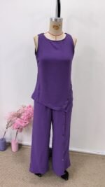 Kadın Askılı Yuvarlak Yakalı önü Asimetrik Detaylı Düğmeli Aerobin Bluz Ve Pantolon Ikili Takım - Görsel 4