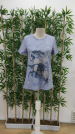 Kadın Kısa Kollu Bisiklet Yaka Mitolojik At Figür Baskılı Salaş Süprem Bluz - Görsel 4