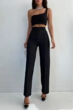 Kadın Yüksek Bel Pileli Palazzo Pantolon - Görsel 2