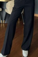 Kadın Yüksek Bel Cepli Ithal Krep Pantolon - Görsel 3