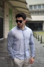 Erkek Pamuklu Keten Kumaş Gömlek - Görsel 2