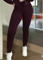 Kadın Uzun Kollu önden Fermuarlı Kısa Modal Mor Ceket Ve Pantolon Ikili Takım - Görsel 3