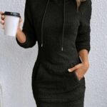 Kadın Uzun Kollu Kapşonlu Cepli Mini Peluş Elbise