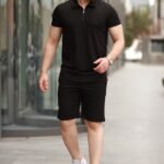 Erkek Yakalı Fermuarlı T-shirt şort Ikili Takım
