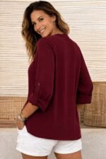 Kadın Truvakar Kol Hakim Yakalı Yandan Düğme Detaylı Aerobin Bluz - Görsel 3