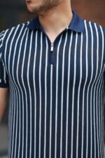 Erkek çizgili Fermuar Yakalı Kısa Kollu Tişört - Görsel 3