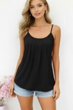 Kadın Ip Askılı Yuvarlak Yakalı Pileli Uzun Viskon Bluz - Görsel 2