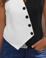 Kadın Sıfır Kol V Yakalı Düğmeli Blok Renkli Atlas Yelek - Görsel 3