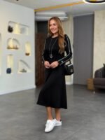 Kadın Uzun Kollu Bisiklet Yaka Midi Modal Elbise - Görsel 4