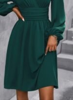 Kadın Uzun Kollu Kruvaze Yakalı Bel Korsajlı Mini Elbise - Görsel 3