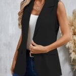 Kadın Kolsuz Yakalı önden Tek Düğmeli Atlas Ceket