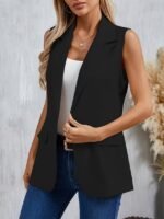 Kadın Kolsuz Yakalı önden Tek Düğmeli Atlas Ceket