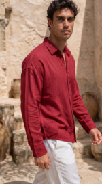 Erkek Armürlü Yarım Oversize Müslin Gömlek - Görsel 5