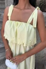 Etek Ucu Brode Nakışlı Boyundan Bağlamalı Elbise 2881 - Görsel 6