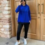 Kadın Kapşonlu Etek Ucu Detay Armalı Ters Dikiş Gorunumlu Ikili Takım