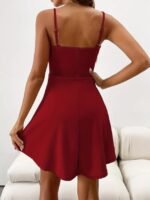 Kadın Ip Askılı Kruvaze Yakalı Kısa ıthal Krep Elbise - Görsel 4