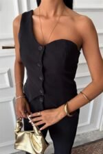 Tek Omuz Büstiyer Plazzo Pantolon Viscon Takım 10159 - Görsel 6