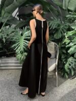 Kadın Omuzlardan Açık Yaka Ince şerit Detaylı Uzun Viskon Elbise - Görsel 3