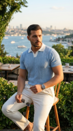 Erkek Desenli Kısa Kollu Triko Tişört - %100 Pamuk Akrilik - Görsel 8