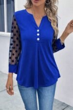 Kadın Uzun Kollu Yakadan Düğmeli Kolları Tül Detaylı Viskon Bluz