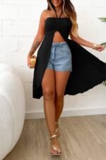 Kadın Straplez Boyundan Askılı Midi Bluz