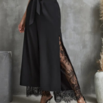 Kadın Yüksek Bel Belden Kuşaklı üst Dalgıç Alt Dantel Detaylı Dalgıç Pantolon