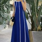 Kadın Omuzlardan Açık Yaka Ince şerit Detaylı Uzun Viskon Elbise