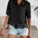 Kadın Kısa Kollu Yakalı önden Düğmeli Dubai Gömlek Bluz