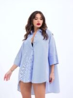 4328 GÖMLEK-MAVİ BEYAZ ÇİZGİLİ - Görsel 2