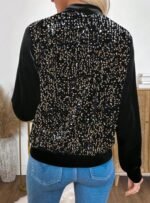 Kadın Uzun Kollu önü Açık Fermuarlı Pulpayetli Kadife Ceket - Görsel 3