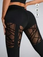 Kadın Yüksek Bel Tül Detaylı Spor Tayt