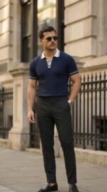 Erkek Düğme Yakalı Kontrast Yaka Triko Tişört - Görsel 4