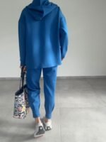 Kadın Uzun Kol V Yaka Kapüşon Detay Sweat Ve Yüksel Bel Eşofman Ikili Takım - Görsel 4