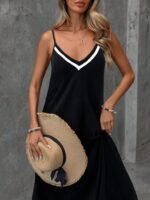 Kadın Ip Askılı V şerit Yakalı Uzun Viskon Elbise - Görsel 6