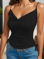 Kadın Askılı Degaje Yaka Yanlardan Büzgülü Sandy Bluz - Görsel 4