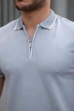 Erkek Fermuar Yakalı çizgi Detaylı Kısa Kollu Tişört - Görsel 3