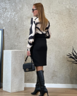 Kadın Uzun Kollu Yakalı üst Dalgıç Eteği Krep Kemerli Elbise - Görsel 4