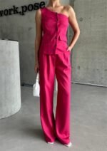 TEK KOL YELEK - PANTOLON TAKIM ATLAS - Fuşya - Görsel 3