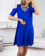 Dekolteli Bağcık Detay Viskon Kumaş Elbise - Görsel 4