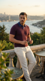 Erkek Desenli Kısa Kollu Triko Tişört - %100 Pamuk Akrilik